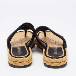 مملوكة مسبقًا Chanel Black Tweed and Mesh CC Thong Flats Size 39