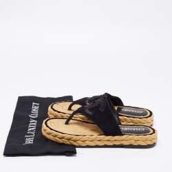 مملوكة مسبقًا Chanel Black Tweed and Mesh CC Thong Flats Size 39