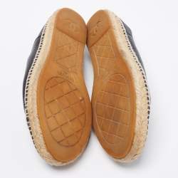 Pre Owned Chanel Black Leather CC Cap Toe Slip On Espadrille Flats Size 40