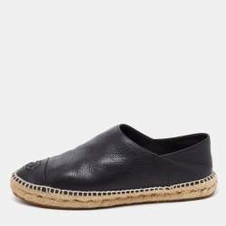 Pre Owned Chanel Black Leather CC Cap Toe Slip On Espadrille Flats Size 40