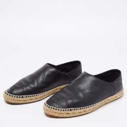 Pre Owned Chanel Black Leather CC Cap Toe Slip On Espadrille Flats Size 40