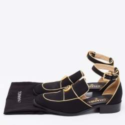 مملوكة مسبقًا حذاء فلات كاحل شانيل جلد وكانفاس ذهبي/ أسود مقاس 39.5