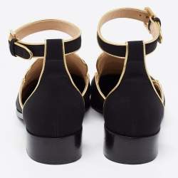 مملوكة مسبقًا حذاء فلات كاحل شانيل جلد وكانفاس ذهبي/ أسود مقاس 39.5