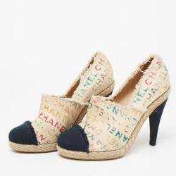 Pre Owned Chanel Beige/Navy Blue Graffiti Canvas Espadrille Pumps Size 40