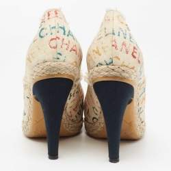 Pre Owned Chanel Beige/Navy Blue Graffiti Canvas Espadrille Pumps Size 40