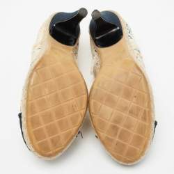 Pre Owned Chanel Beige/Navy Blue Graffiti Canvas Espadrille Pumps Size 40