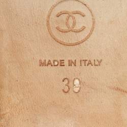 Pre Owned Chanel Black Leather And Patent Leather CC Cap Toe Flat Slingback Sandals Size 39