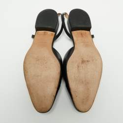 Pre Owned Chanel Black Leather And Patent Leather CC Cap Toe Flat Slingback Sandals Size 39