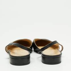 Pre Owned Chanel Black Leather And Patent Leather CC Cap Toe Flat Slingback Sandals Size 39
