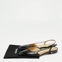 Pre Owned Chanel Black Leather And Patent Leather CC Cap Toe Flat Slingback Sandals Size 39