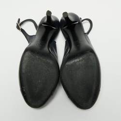 Chanel Blue/Black Leather Cap Toe Slingback Platform Sandals Size 38.5 