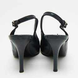 Chanel Blue/Black Leather Cap Toe Slingback Platform Sandals Size 38.5 