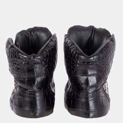 Pre Owned Chanel Black Crocodile Embossed High Top Sneakers EU 38