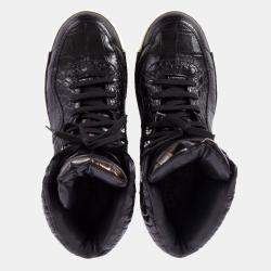 Pre Owned Chanel Black Crocodile Embossed High Top Sneakers EU 38