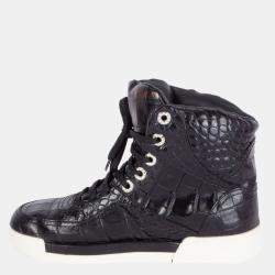 Pre Owned Chanel Black Crocodile Embossed High Top Sneakers EU 38