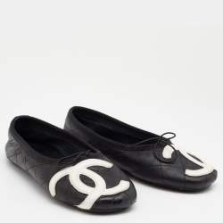 مملوكة مسبقًا Chanel Black Quilted Leather CC Flats Size 36