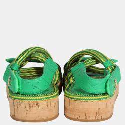Pre Owned Chanel Green/Yellow Cord & Lambskin Sandals EU 36