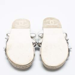 مملوكة مسبقًا Chanel Black/White Tweed And Leather Espadrille Sandals Size 38