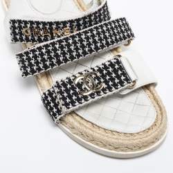 مملوكة مسبقًا Chanel Black/White Tweed And Leather Espadrille Sandals Size 38