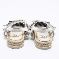 مملوكة مسبقًا Chanel Black/White Tweed And Leather Espadrille Sandals Size 38
