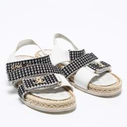 مملوكة مسبقًا Chanel Black/White Tweed And Leather Espadrille Sandals Size 38
