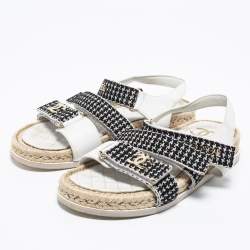 مملوكة مسبقًا Chanel Black/White Tweed And Leather Espadrille Sandals Size 38