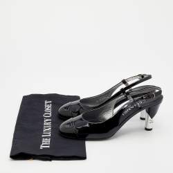 Pre Owned Chanel Black Patent Leather Round Cap Toe Slingback Sandals Size 38