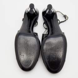 Pre Owned Chanel Black Patent Leather Round Cap Toe Slingback Sandals Size 38