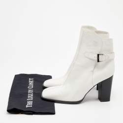 Chanel Vintage White Leather Square Toe Ankle Length Boots Size 39.5