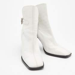 Chanel Vintage White Leather Square Toe Ankle Length Boots Size 39.5