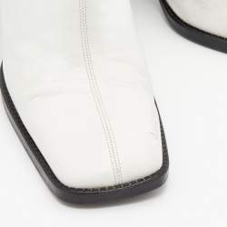 Chanel Vintage White Leather Square Toe Ankle Length Boots Size 39.5