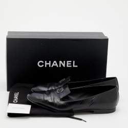 Pre Owned Chanel Black Leather CC Smoking Slippers Size 37