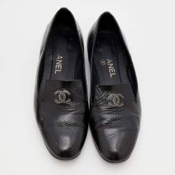 Pre Owned Chanel Black Leather CC Smoking Slippers Size 37