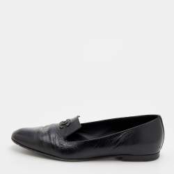 Pre Owned Chanel Black Leather CC Smoking Slippers Size 37