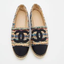 Pre Owned حذاء إسبادريل شانيل تويد وجروسجرين متعدد الألوان غطاء مقدمة شعار سي سي مقاس 41