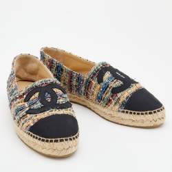 Pre Owned حذاء إسبادريل شانيل تويد وجروسجرين متعدد الألوان غطاء مقدمة شعار سي سي مقاس 41