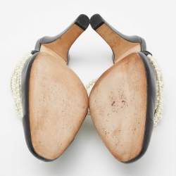 Chanel Black Leather Pearl Embellished Mules  Size 41