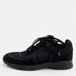 Chanel Black Suede And Shimmer Fabric CC Low Top Sneakers Size 40.5 Chanel