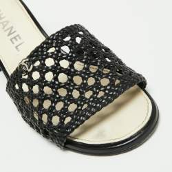 مملوكة مسبقًا Chanel Black Braided Leather Slide Sandals Size 38