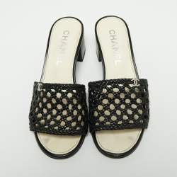 مملوكة مسبقًا Chanel Black Braided Leather Slide Sandals Size 38