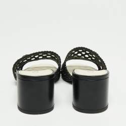 مملوكة مسبقًا Chanel Black Braided Leather Slide Sandals Size 38