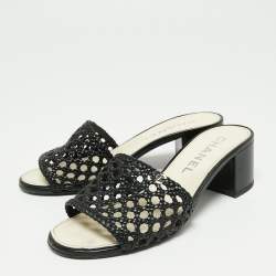 مملوكة مسبقًا Chanel Black Braided Leather Slide Sandals Size 38
