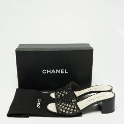 مملوكة مسبقًا Chanel Black Braided Leather Slide Sandals Size 38