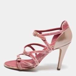 Chanel Pink Velvet And Patent Leather CC Strappy Buckle Sandals Size 37