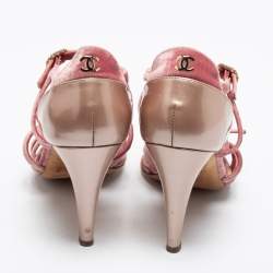 Chanel Pink Velvet And Patent Leather CC Strappy Buckle Sandals Size 37