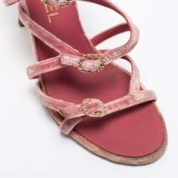 Chanel Pink Velvet And Patent Leather CC Strappy Buckle Sandals Size 37