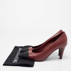 Chanel Burgundy/Black Leather And Canvas Cap Toe Pointed Toe Pumps Size 40