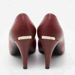Chanel Burgundy/Black Leather And Canvas Cap Toe Pointed Toe Pumps Size 40