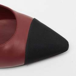 Chanel Burgundy/Black Leather And Canvas Cap Toe Pointed Toe Pumps Size 40