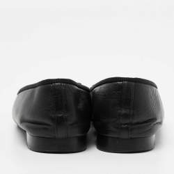 Pre Owned Chanel Black Leather and Patent CC Cap-Toe Bow Ballet Flats Size 38